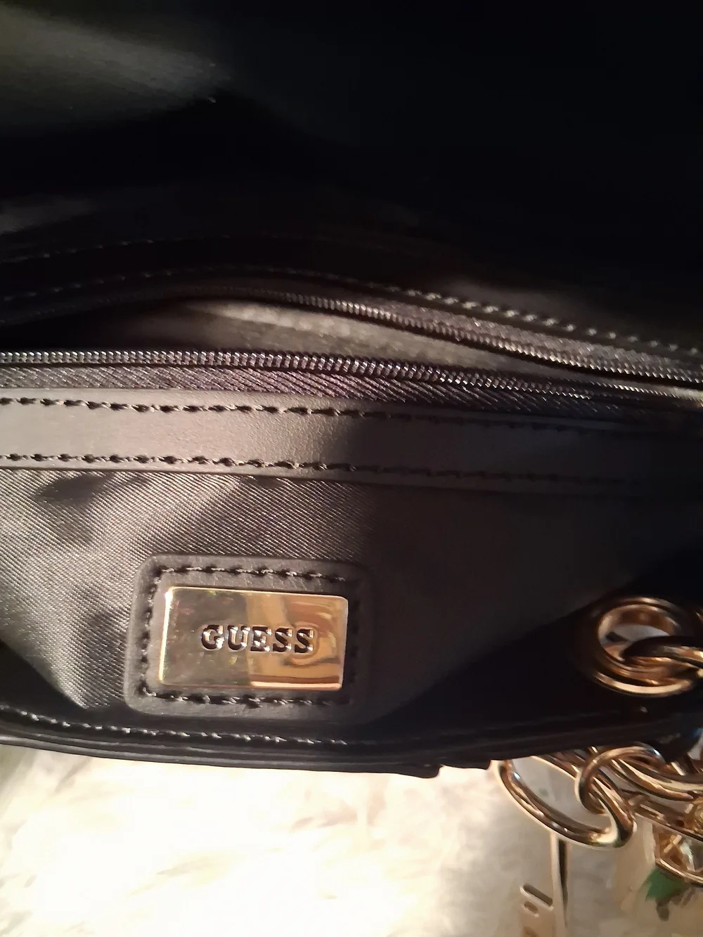 Guess Monogram Logo Satchel in Black and Gray with Gold Hardware